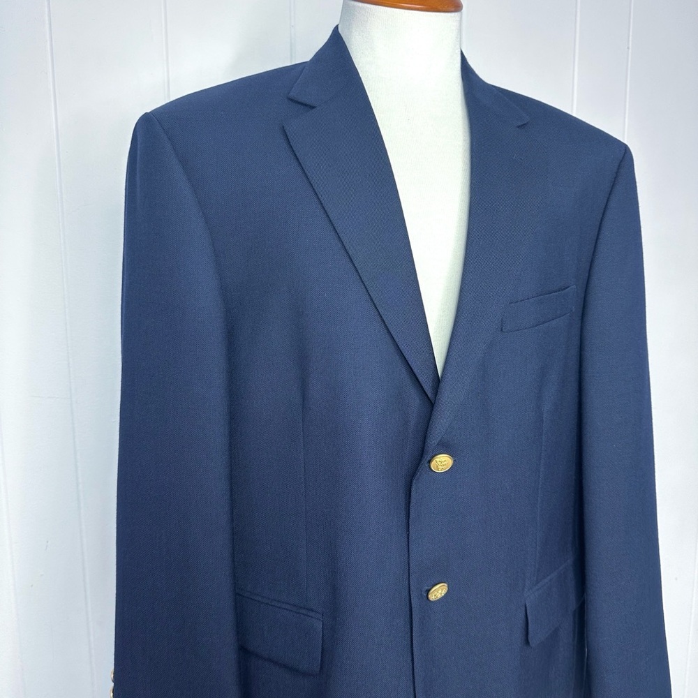 Vintage Stafford Navy Hopsack Gold Button Blazer - Picture 2 of 11